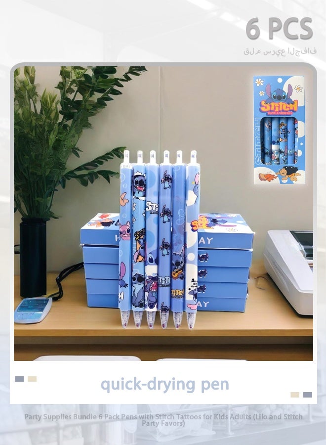 Disney Party Supplies Bundle 6 Pack Pens with Stitch Tattoos for Kids Adults (Lilo and Stitch Party Favors) - Image 1